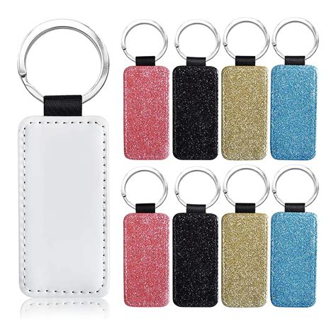 Wholesale PU Leather Sublimation Blanks Keychain Glitter Rectangle