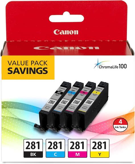 Canon Cli 281 Black Cyan Magenta And Yellow 4 Ink Pack