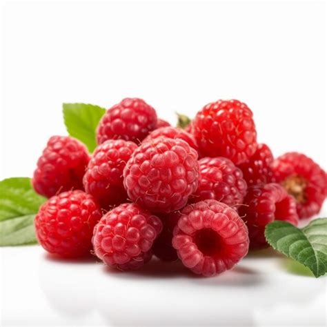 Premium Ai Image Raspberries With Leaves On A White Background