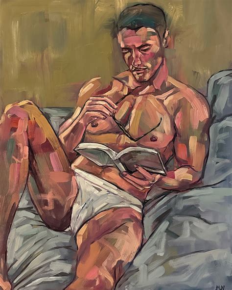 Man Reading Book Male Nude Naked Man Gay Painting Figurative Male