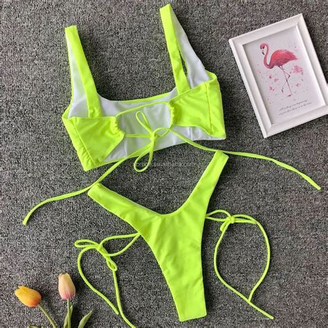 Nach Teen Heißer Sexy Neon Bikini Junge Mädchen Sommer Öffnen Micro Bikini Bademode Zwei