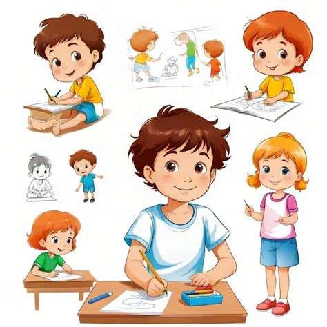 Kid_Drawing vector set white background isolated | Premium AI-generated ...
