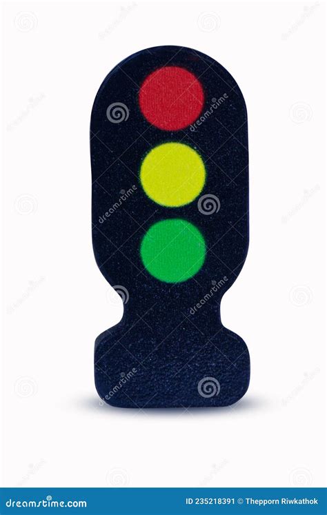 Traffic Lights Toy Made Of Wood Small Isolated On White Background