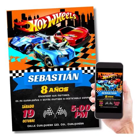 Invitaci N Digital Hot Wheels Cumplea Os Imprimible Mercadolibre