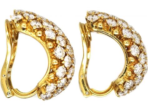 Large 18ct Gold And Diamond Half Hoop Earrings 797s The Antique