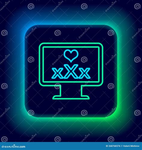 Glowing Neon Line Computer Monitor With 18 Plus Content Heart Icon