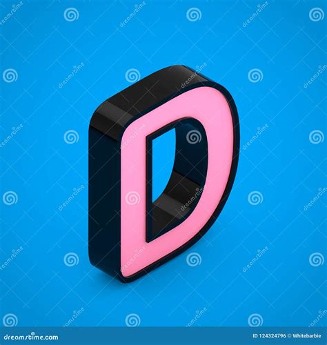 Black Letter D Uppercase With Pink Neon Light Isolated On Blue