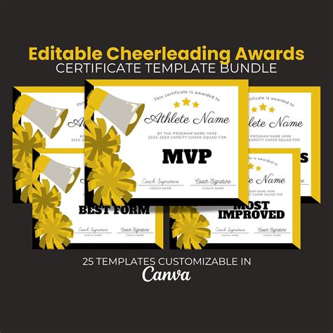 Editable Cheerleading Certificate Cheer Squad Awards Printable Cheer