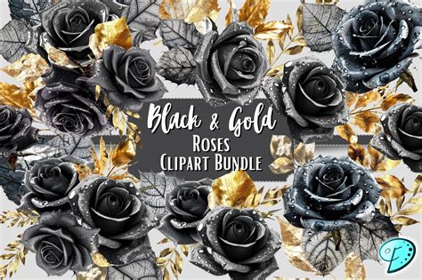 Black & Gold Roses PNG Clipart Bundle Graphic by Emily Designs ...