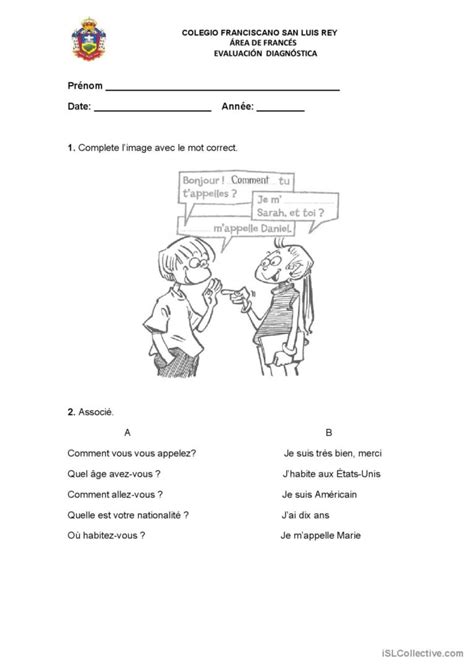 Mes premiers mots en français English ESL worksheets pdf doc