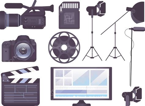 Film Production Icons Set On White Background Lights Technology Idea