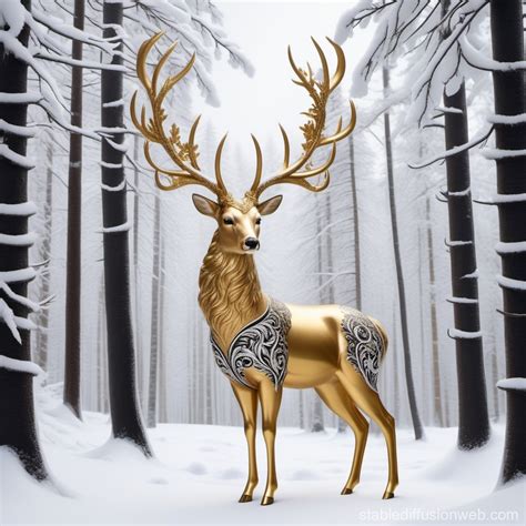Muscular Deer Standing In A Mystical Forest The Deer Has Thick Fur And