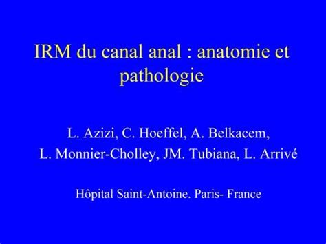 IRM Du Canal Anal Anatomie Et Pathologie