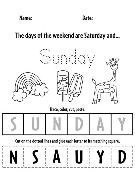 Free Cut And Paste Days Of The Week Worksheets ⋆ The Hollydog Blog