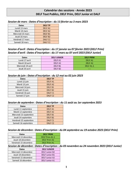 DELF DALF CALENDAR 2023 Alliance française de Pondichéry
