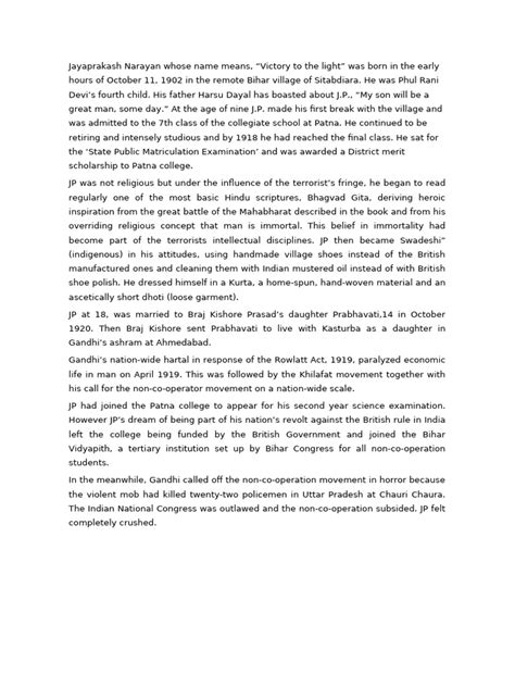 Jayaprakash Narayan Whose Name Means Pdf