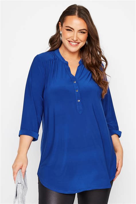 Yours London Plus Size Curve Cobalt Blue Half Placket Shirt Yours