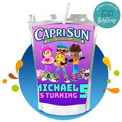 Pk Xd Capri Sun Birthday Digital File Printable Createpartylabels