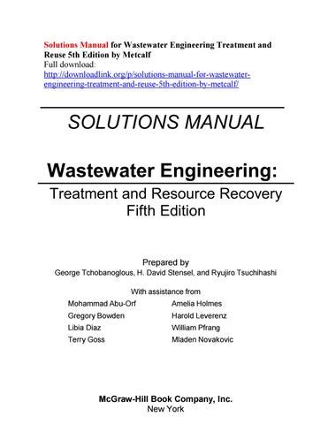 Solutions Manual For Wastewater Engineering Treatment And Reuse 5th