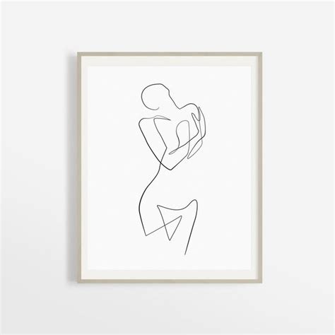 Female Nude Line Art Print Woman One Line Drawing Minimalist Abstract Body Illustration