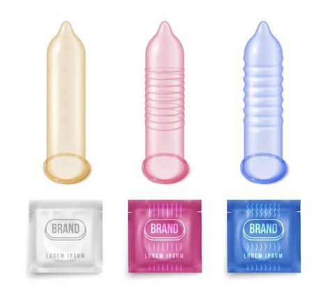 Free Vector Realistic Condom Set Of Isolated Icons With Ribbed Condoms Of Different Color And