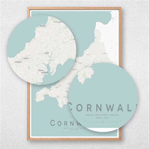 Cornwall Map Print England County Map Print Mono Wall Art Poster