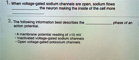 SOLVED: When voltage-gated sodium channels are open, sodium flows into ... 