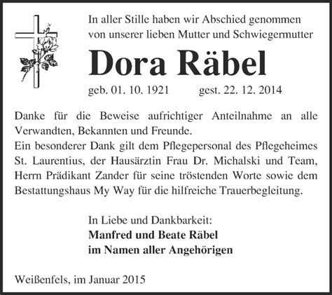 Traueranzeigen von Dora Räbel abschied nehmen de