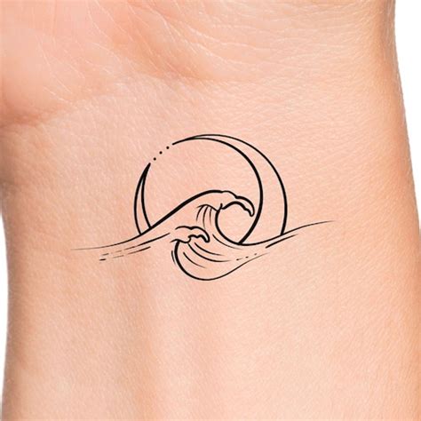 Moon Wave Temporary Tattoo Moon Tattoo Wave Tattoo Etsy New Zealand