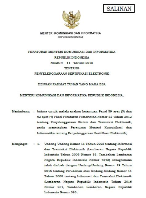 Peraturan Menteri Komunikasi Dan Informatika Republik Indonesia Nomor