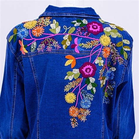 Hand Embroidered Denim Jacket Wildflower Embroidered Denim Jacket