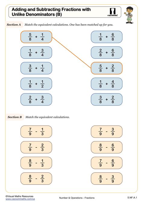 Adding And Subtracting Fractions With Unlike Denominators B Worksheet Fun And Engaging 5th