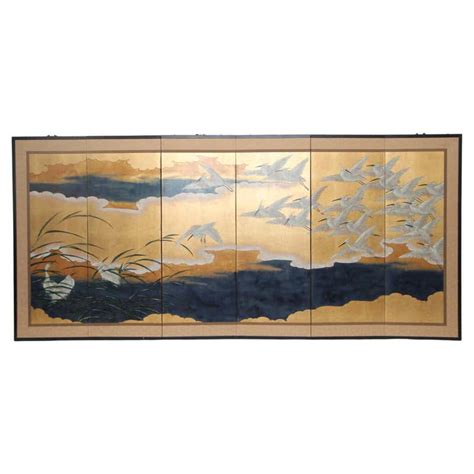 Hand Painted Japanese Folding Screen Byobu Floral Painting Watercolor