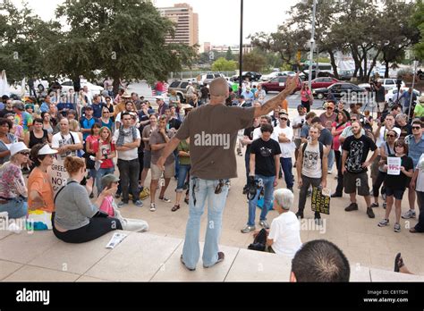 Small crowd at an Occupy Austin demonstration at City Hall. Occupy Austin is an offshoot of ...