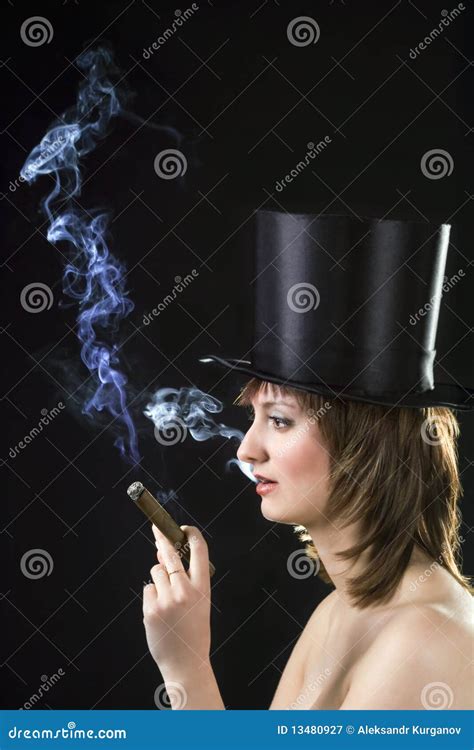Topless Brunette Smoking Cigar Stock Image Image Of Illusion Dancer 13480927