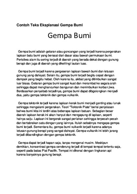 Contoh Teks Eksplanasi Bencana Alam Gempa Bumi – pulp