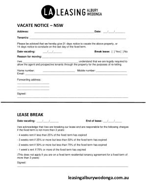 Fillable Online Vacate Notice NSW LEASE BREAK Fax Email Print PdfFiller