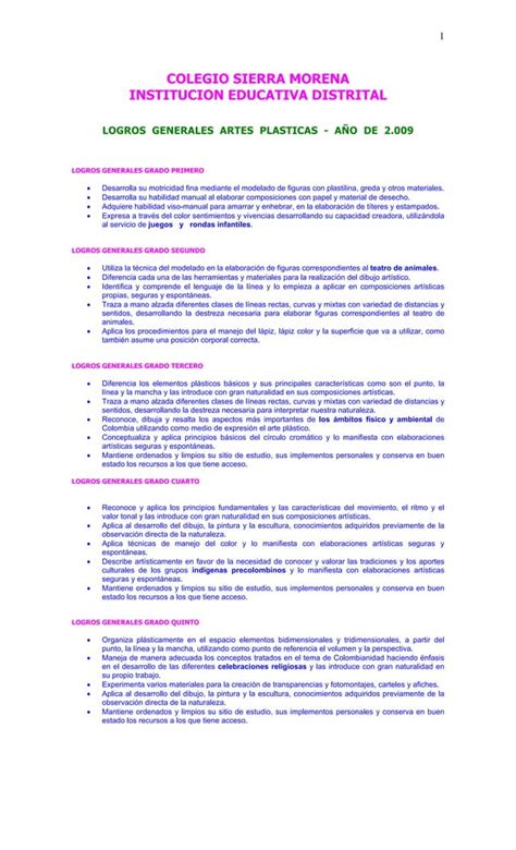 Logros Y Plan De Area Artes Plasticas Pdf