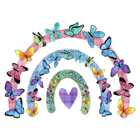 Arco iris con ilustración de mariposas Vector Premium