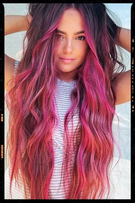 Hot Pink Highlights Pink Hair Highlights Brown And Pink Hair Pink Hair Streaks