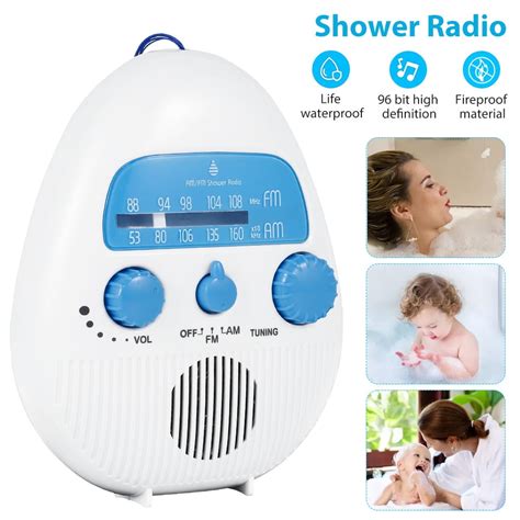 Shower Radio Hanging Waterproof Shower Clock Radio Mini Portable