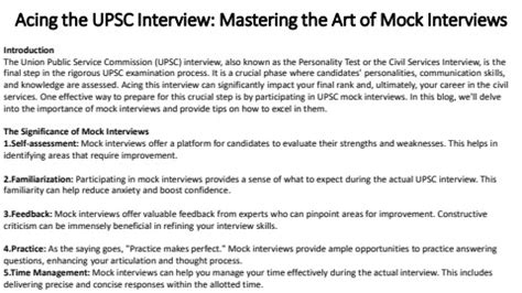 Acing The Upsc Interview Mastering The Art Of Mock Interviews