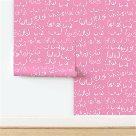 Boob Fabric Pink And White Boob Wallpaper Spoonflower