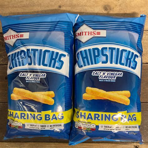 4x Smiths Chipsticks Salt And Vinegar Snacks Share Bags 4x105g And Low