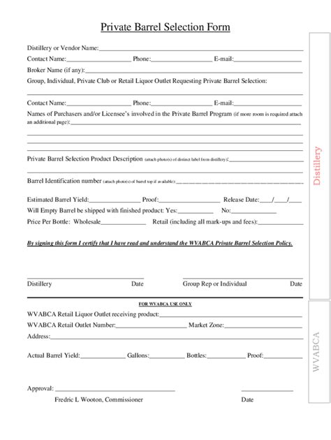 Fillable Online Abca Wv Private Barrel Selection Form Only Fax Email