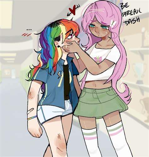 228789 Safe Artist Poneicoringa Fluttershy Mlp Rainbow Dash Mlp Human Mammal