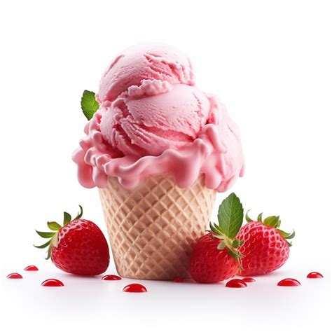 Premium Photo Strawberry Ice Cream In A Waffle Cone With Two