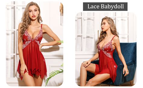 Lucyme Damen Spitze Negligee V Ausschnitt Babydoll Unregelmäßiger Hem Lingerie Vorne Offen