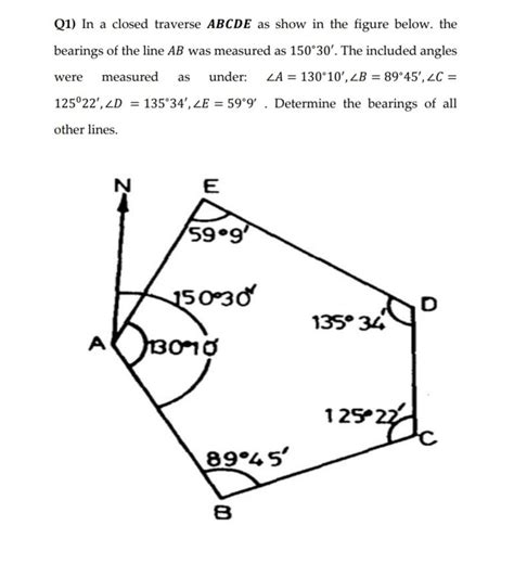 Solved Q1 In A Closed Traverse ABCDE As Show In The Figure Chegg