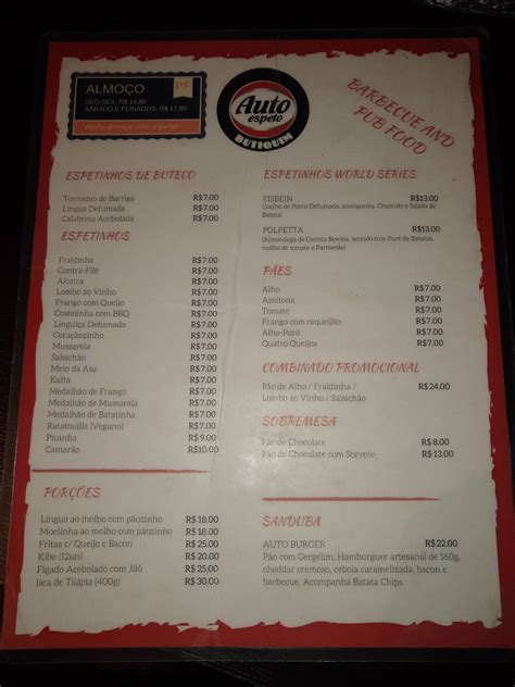 Menu At Auto Espeto Butiquim Restaurant Belo Horizonte Av Altamiro